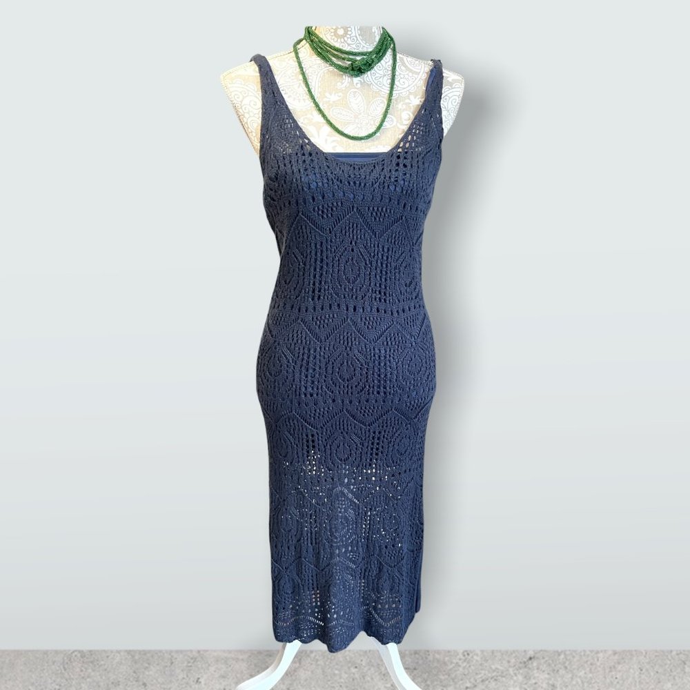 Hayden Knit dress in deep navy blue with navy slip size small.